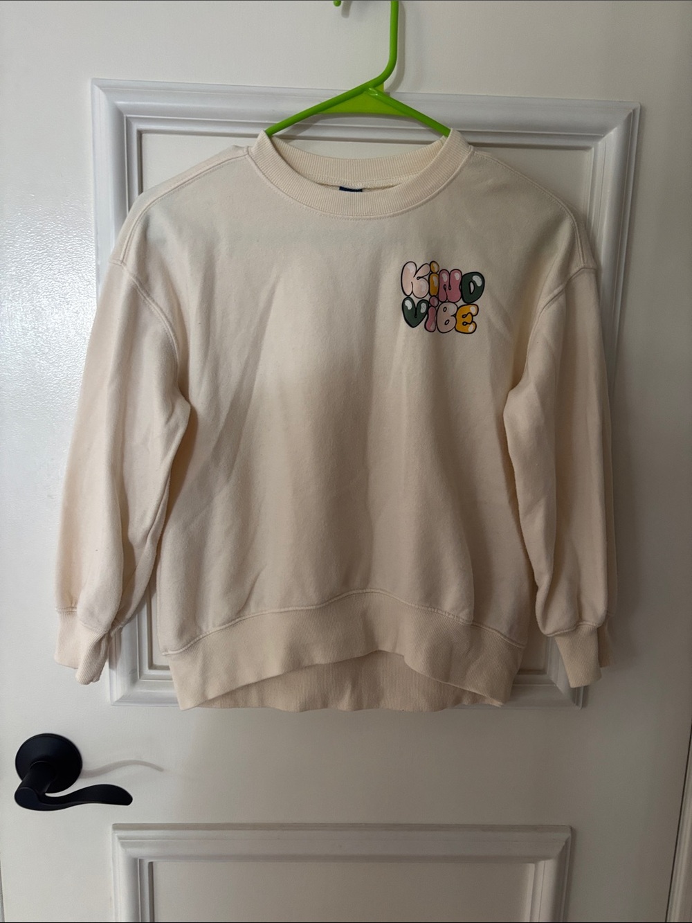 Old Navy Cream Crewneck Sweatshirt with Colorful "Good Vibe" Graphic